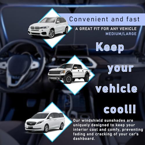 Ziciner 2 PCS Car Windshield Sun Shade, Auto Sun Heat and UV Rays Blocker - Image 6