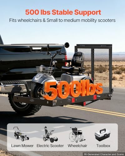 VEVOR Hitch Mount Wheelchair Carrier Height Adjustable, 500LBS Steel Mobility - Image 2