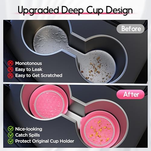 Amooca 2-Pack Car Cup Holder Coaster Bling Crystal Rhinestone Car Interior - Image 4