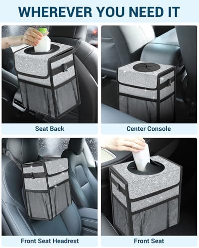 Capolo Car Trash Can with Lid, Leakproof Car Garbage Can Car Trash Bag - Image 6