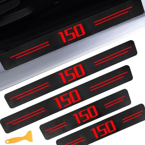 Door Sill Protectors for Ford F150, Carbon Fiber Leather Front/Rear Door Sill by CHIYLE