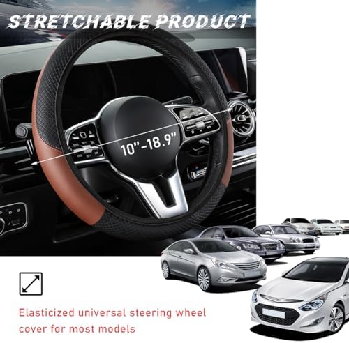 povtii Car Steering Wheel Cover, 15 Inch Leather Breathable Auto Steering Wheel - Image 2