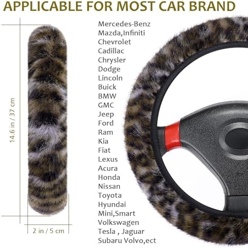 Accmor Fuzzy Steering Wheel Cover, Leopard Fluffy Car Wheel Cover - Image 2