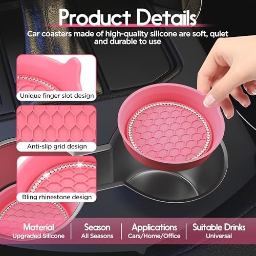 Amooca 2-Pack Car Cup Holder Coaster Bling Crystal Rhinestone Car Interior - Image 6