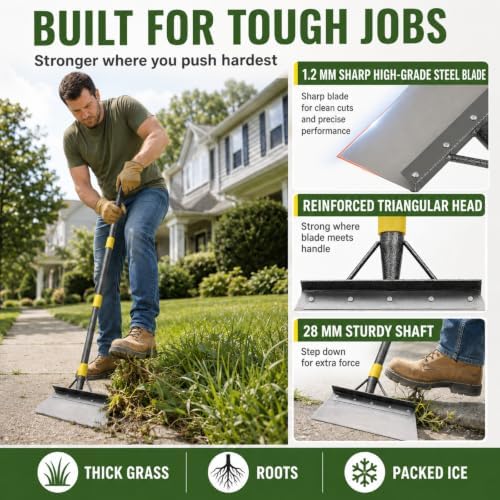 Garden Flat Shovel Floor Scraper, Wider Blade, 60” Adjustable Long Handle - Image 4
