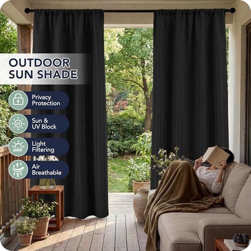 Black Outdoor Curtains for Patio Waterproof, 8 Panels, Rod Pocket - Image 3