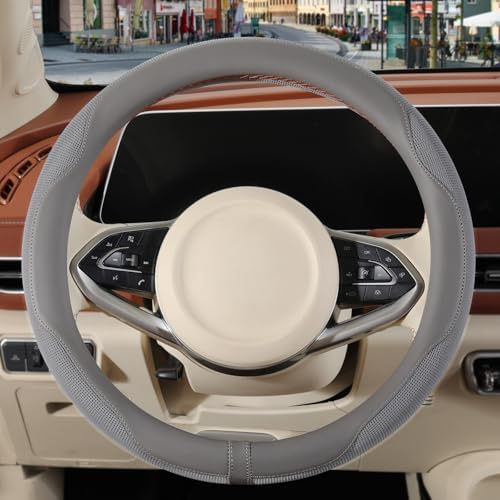 Nappa Leather Grey Steering Wheel Cover Large 16 inch - Image 2