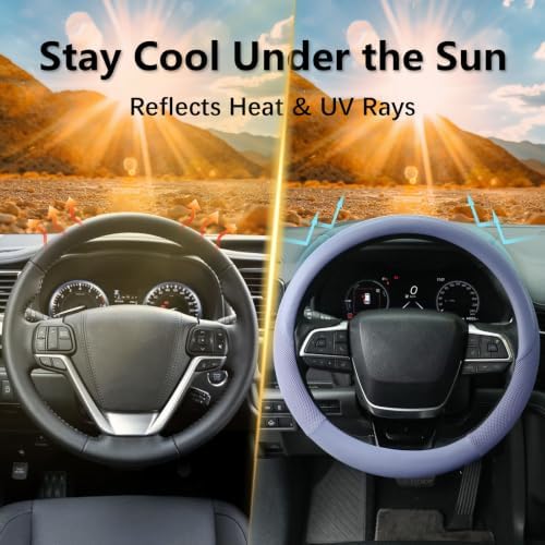 KAFEEK Blue Steering Wheel Cover, Cooling Ice Silk, Universal 15 Inch - Image 4