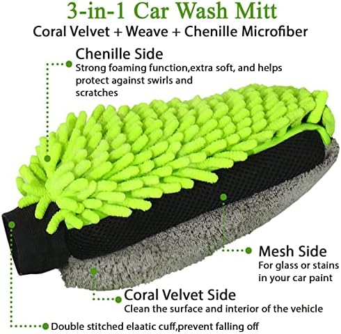 Collapsible Bucket with 3-in-1 Car Wash Mitt, Coral Velvet + Weave + Chenille - Image 5