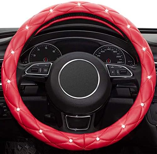 Red Steering Wheel Cover, Leather Car Steering Wheel Cover, Crystal Rhinestones - Image 2