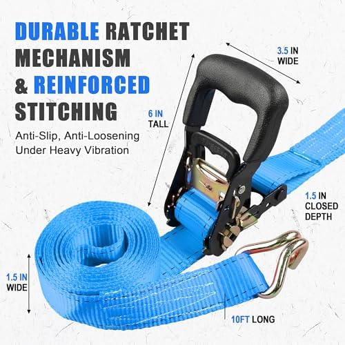 AWELCRAFT 1.5in x 15ft Ratchet Straps 4 Pack, 4500lbs Heavy Duty Tie Downs - Image 4