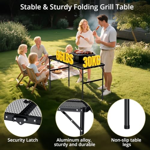Anbte 3ft Tri-fold Grill Table, 2 Adjustable Heights Max 29.5" - Image 6
