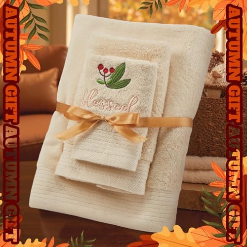 Peryiter 3 Pack Fall Decorative Bath Towel Set - Image 4