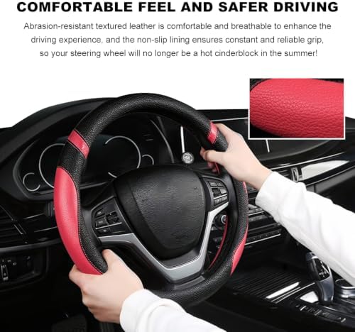 Car Steering Wheel Cover, 15 Inch Premium Leather Breathable Non-Slip Wheels - Image 4