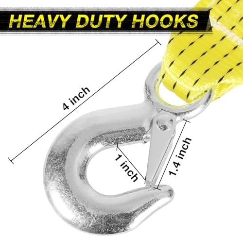 2 PCS 2" x 20ft Tow Strap with Hooks Heavy Duty Recovery Strap 15000 lbs - Image 3