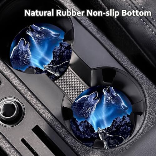 2Pcs Wolf Car Coasters, 2.75" Neoprene Rubber Cars Cup Holder Coasters - Image 6