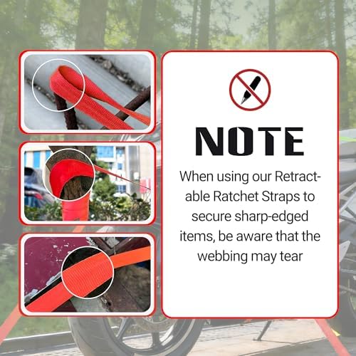 Retractable Ratchet Straps 1" x 13 Ft, 800 Lbs, 2 Pack - Image 4