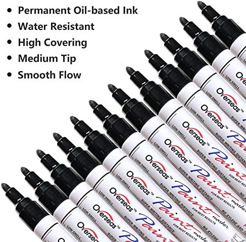 Overseas 12 Black Paint Pens Permanent Markers, Oil Based Paint Markers - Image 2