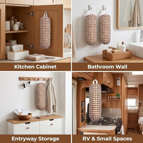 Plastic Bag Holder, Wall Mount Grocery Bag Dispenser, Yarn-dyed Houndstooth - Image 6