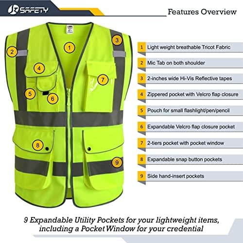 JKSafety 6 Pack Safety Vest for Men Women Reflective JK155 Yellow M - Image 3