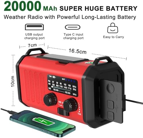 Emergency Radio NOAA Weather Radio Hand Crank & Solar Charging 20000mAh - Image 5