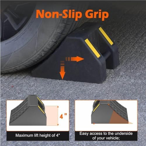 Heavy Duty Rubber Wheel Chocks 4 Packs, Premium Wheel Stopper - Image 4