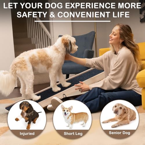 Folding Dog Ramp Safety, Wooden Adjustable Height Pet Ramps, Potable Dog Steps - Image 3