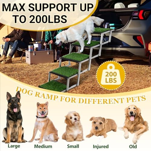 Grass Dog Stairs for Car, Non-Slip Folding Dog Ramps for Large Dogs, 5 Steps - Image 6