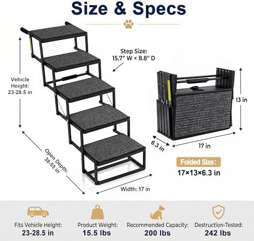 5-Step Heavy Duty Dog Stairs for Large Dogs, Truck Tailgate, 23-28.5 in - Image 3