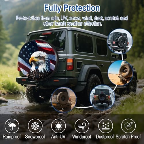 RV Spare Tire Cover 17in with American Eagle USA Flag Universal Fit - Image 5