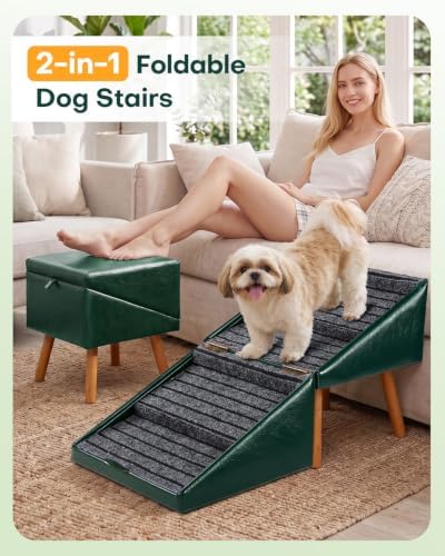 Dog Stairs for Small Dogs Faux Leather Foldable Pet Ramp and Ottoman - Image 3
