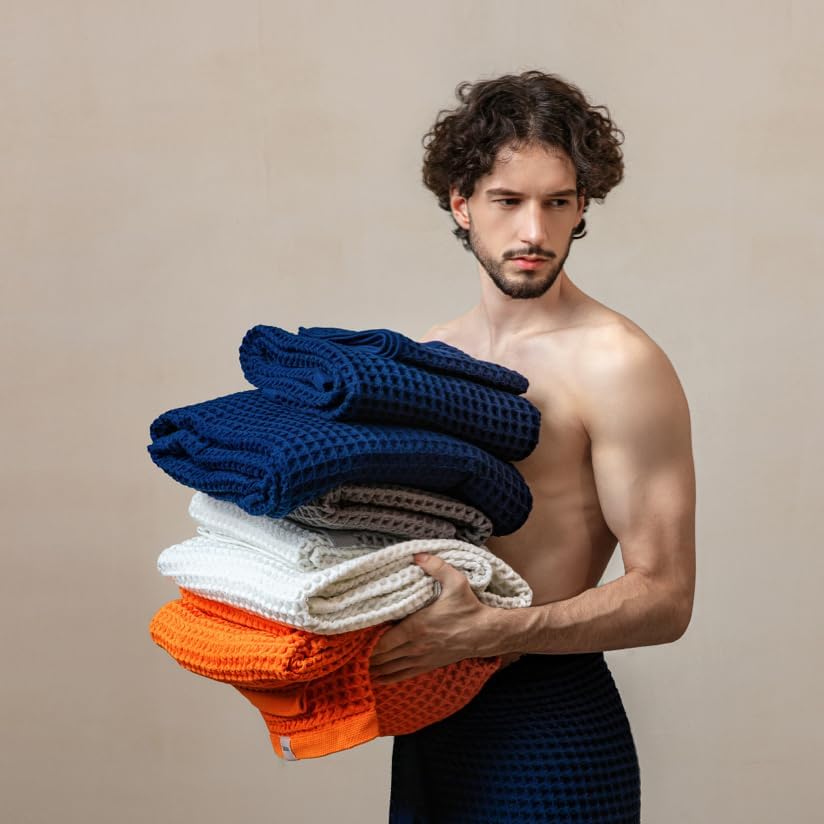 Luxury Organic Japanese Cotton Waffle Bath Towel | Thick, Quick Dry Bathroom - Image 6