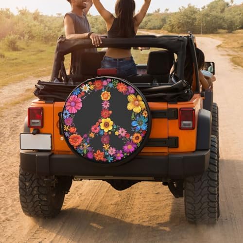 Delerain Spare Tire Cover Peace Sign Flower Wheel Covers Sun Protection - Image 4
