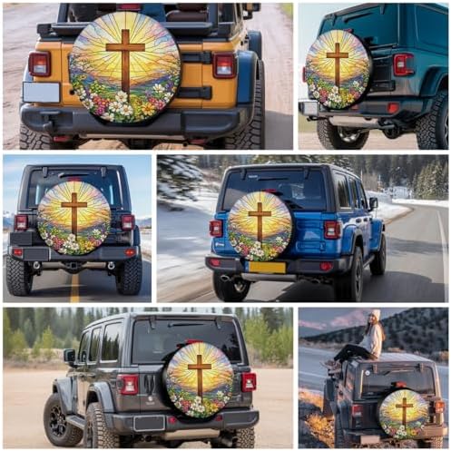 GENANY Stained Glass Cross Thick PVC Leather Spare Tire Cover Size 17 - Image 7