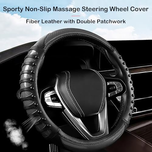 3D Massage Car Steering Wheel Cover, 14.5-15 Inch Universal Black Carbon Fibre - Image 3