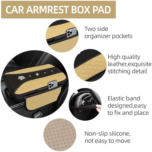 NBTEPEM 10 Pcs Bling Car Floor Mats Set, Leather Beige Steering Wheel Covers - Image 5