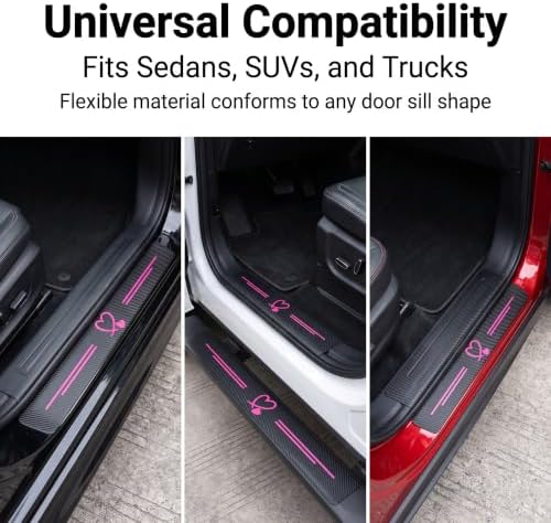 5 PCS Car Door Sill Guard Stickers, Carbon Fiber Heart Pattern Car Door Sill - Image 4