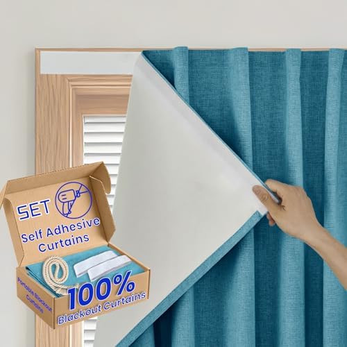 100% Blackout Magic Tape Stick On Curtains Window Shades Pull Down Blackout by Sovtfides