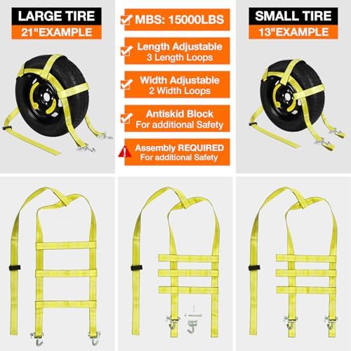 Tow Dolly Basket Straps with Swivel J Hook 2 Pack Fit 13"-21" Tire - Image 4