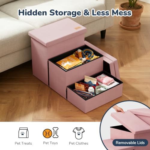 3-Step Wide Dog Stairs with Hidden Storage 18" H, Non-Slip Dog Steps - Image 5