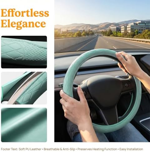Zpana 14.5-15" Car Steering Wheel Cover, Breathable Leather, Tiffany Lane - Image 6