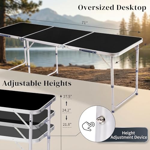 6ft Folding Table, 3 Adjustable Heights Portable Aluminum Camping Table - Image 3