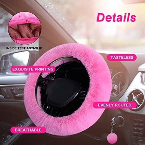 7PCS Set car Interior Aesthetic Accessories, Fluffy 15 inch Steering Wheel Cover - Image 5