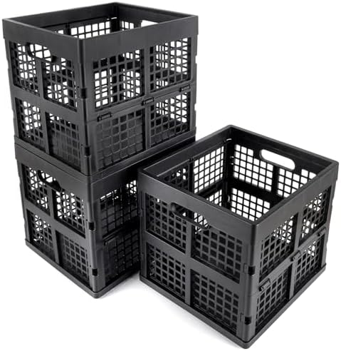 Eslite 3-Pack Collapsible Plastic Storage Crates, Foldable Crates by Eslite