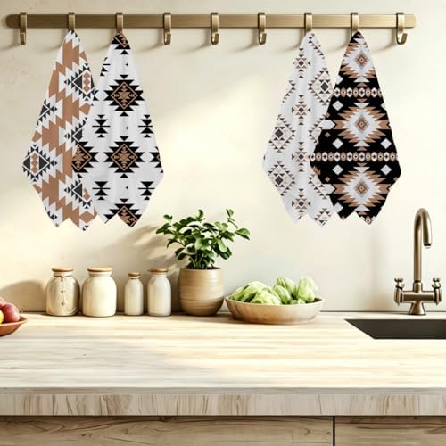 4 Pcs Western Aztec Kitchen Towels Vintage Themed Dish Towel Bathroom Decor - Image 3
