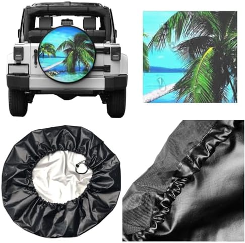 Tropical Palm Trees Ocean Beach Spare Tire Cover Waterproof Tire Wheel Covers - Image 5