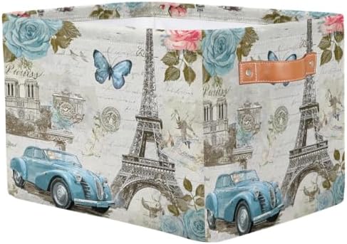 AUUXVA Storage Basket Vintage Paris Eiffel Tower Rose Flower Old Car Storage - Image 2