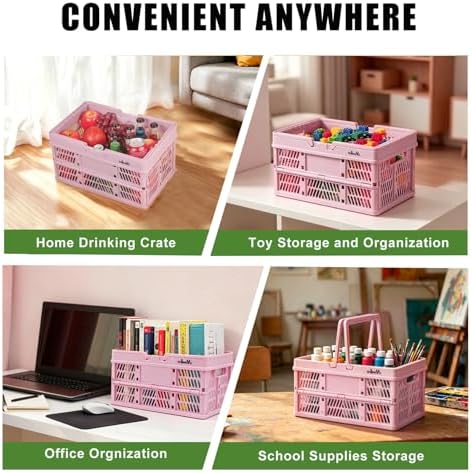 Pink Plastic Baskets with handles, 14.96"x9.84"x7.87" foldable shopping basket - Image 6