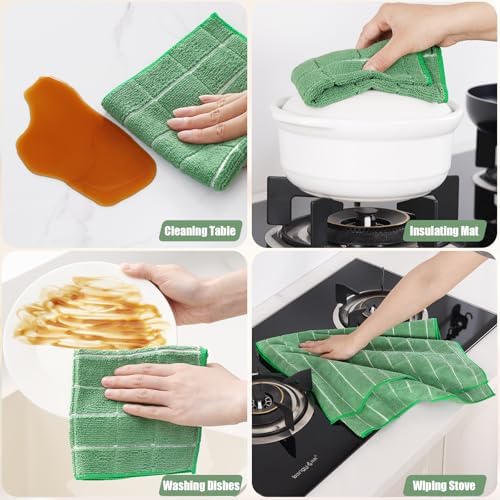 Homaxy Microfiber Kitchen Towels and Dishcloths Sets, 16 Pack, Grass Green - Image 5