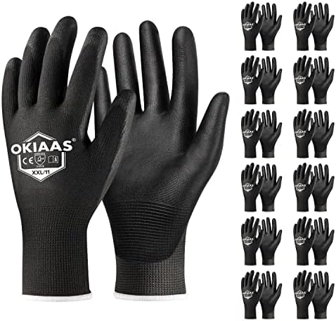 OKIAAS PU Coated Work Gloves Men, Ultra Grip & Lightweight, 12 Pairs Bulk by OKIAAS